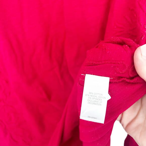 J. Jill Red Embroidered Long Sleeve Shirt Sz S - Picture 3 of 4